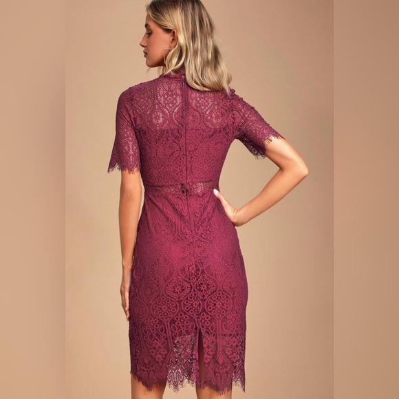 Lulu’s wine red bodycon lace cocktail dress - Picture 4 of 5